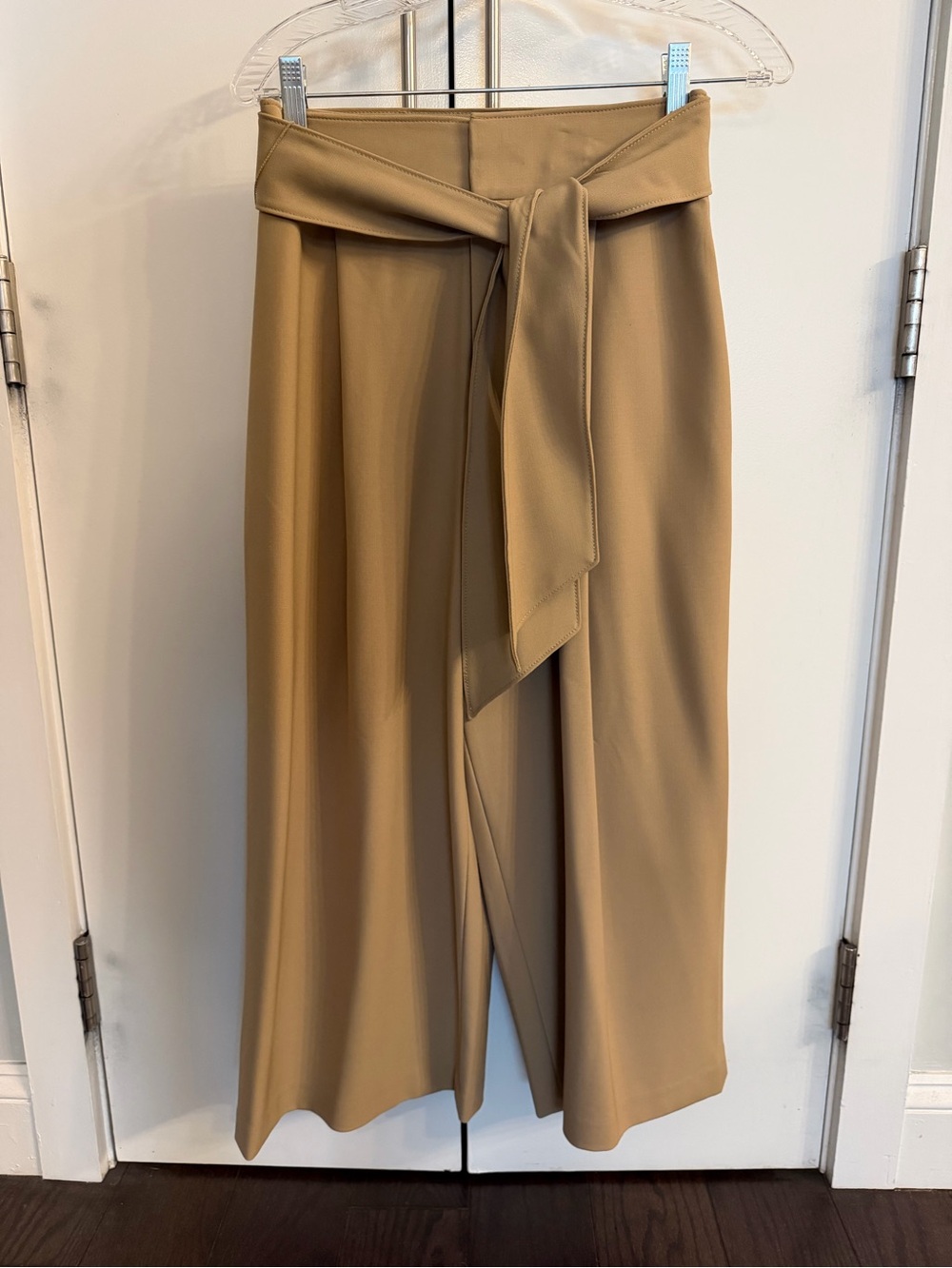 High-Rise Wide Leg Oants with Tie Belt in Camel